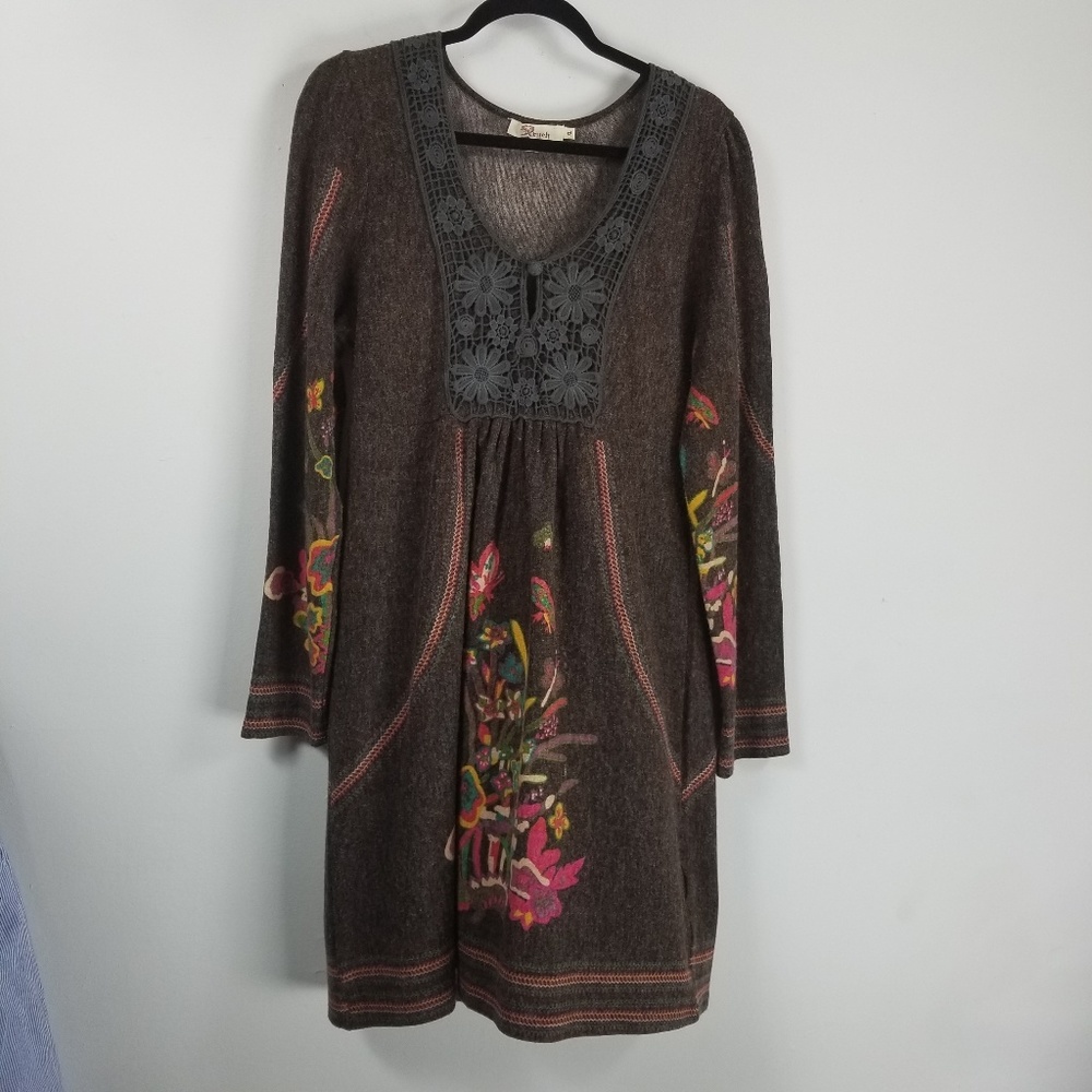 Aryeh longsleeve sweater dress XL floral brown